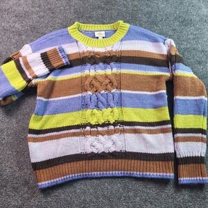St Johns Bay Womens Striped Cable Knit Sweater Multicolor Size L